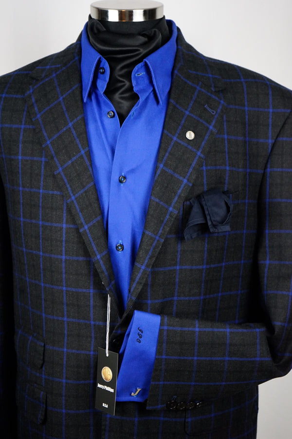 Black and blue wool windowpane two piece suit
