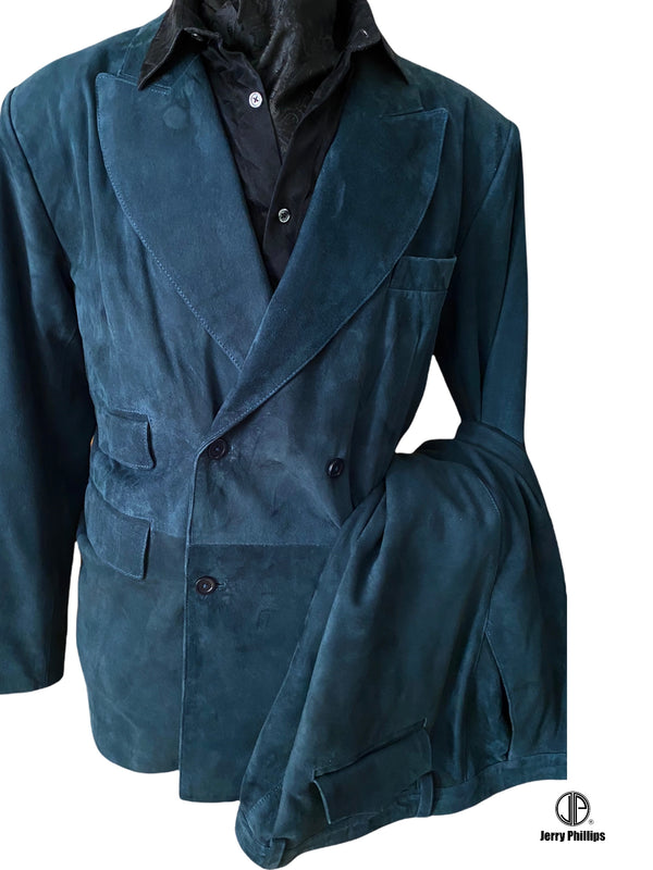 Double breasted suede suit